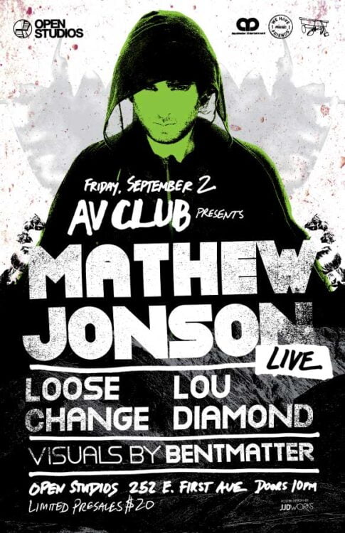 Open Studios | AV Club presents: Mathew Jonson, Loose Change, Lou Diamond | Poster