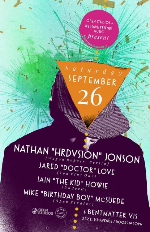 Open Studios | Nathan "Hrdvsion" Jonson, Jared "Doctor" Love, Iain "The Kid Howie" | Poster