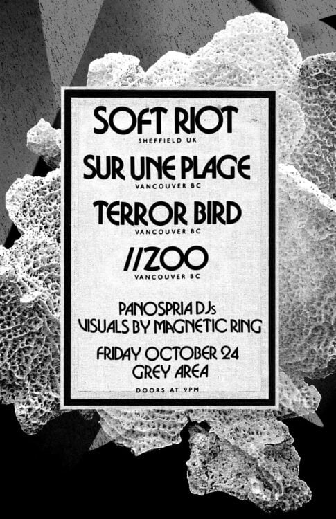 Soft Riot, Sur Une Plage, Terror Bird, //Zoo | Grey Area - Vancouver, Canada | 2014-10-24