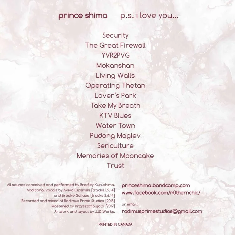 Prince Shima "P.S. I Love You" CD | Back Cover