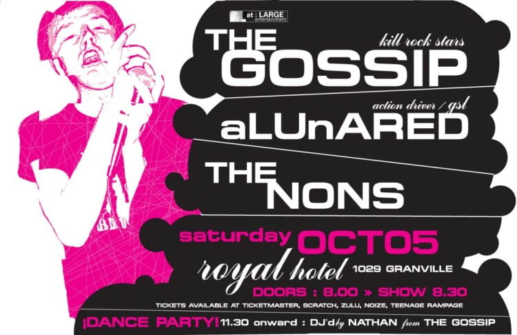 At Large Productions — Poster : The Gossip, A Luna Red, The Nons (05 October 2002)