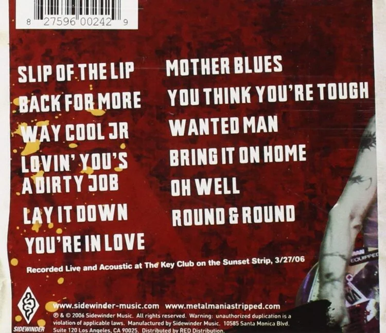 Stephen Pearcy "Stripped" CD — Back Cover